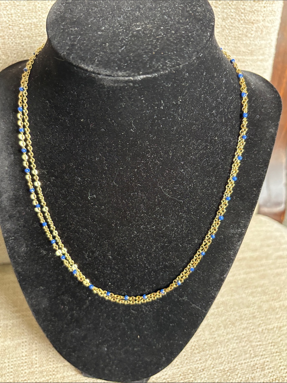 Plunder Gold Tone Layered Necklace with Royal Blue Beads